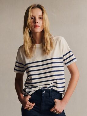 Sezane XXS Conrad Striped Tee Cream/Navy
